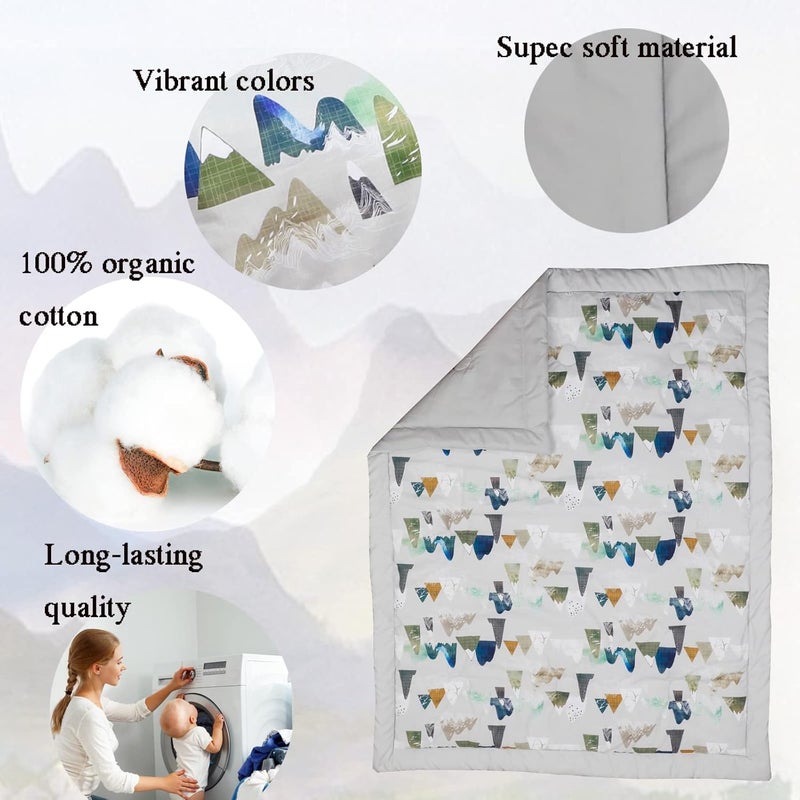 TANOFAR 4 Piece Crib Bedding Set for Boys, Infant & Toddler Nursery Bed Set with Crib Skirt, Quilt, Crib Sheet and Diaper Stacke, Standard Size Soft Baby Bed Set (Grey Mountain) - Image 3